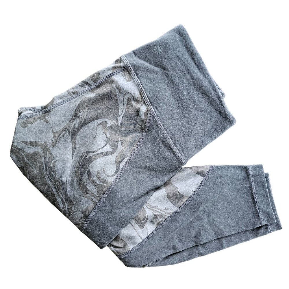 Athleta Swirl Gray Black and Mesh Crop Athletic Wear Leggings Pants size Small